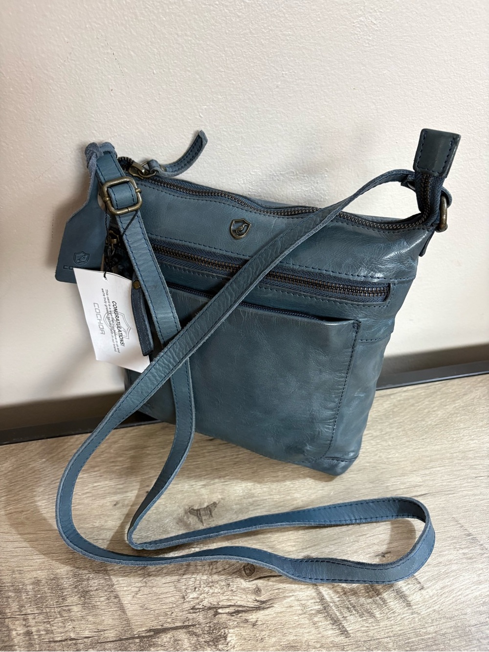 NWT! Slate Blue Leather COCHOA Crossbody PURSE Bag